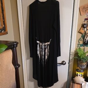Black Long Sleeve Dress with Feather Design